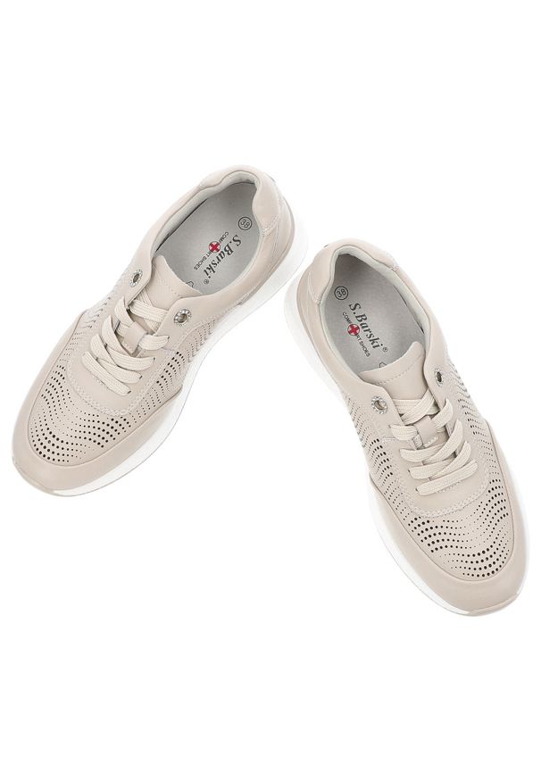 Beżowe Sneakersy S.Barski Modne Obuwie Damskie. Zapięcie: sznurówki. Kolor: beżowy. Materiał: materiał. Szerokość cholewki: normalna