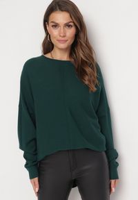 Born2be - Ciemnozielony Sweter o Luźnym Fasonie z Rękawami Typu Nietoperz Poxure. Kolor: zielony. Materiał: skóra #4