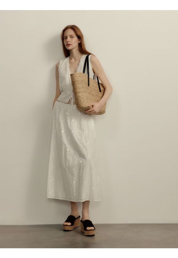 Reserved - Bawełniany top z wiązaniami - biały. Kolor: biały. Materiał: bawełna