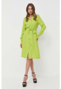 Pinko sukienka z domieszką jedwabiu kolor zielony mini. Okazja: na co dzień. Kolor: zielony. Materiał: jedwab. Długość rękawa: długi rękaw. Typ sukienki: proste. Styl: casual. Długość: mini #5