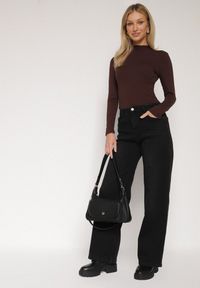 Born2be - Czarne Jeansy z Szeroką Nogawką i Wysokim Stanem Ocieplane Polarem Mevellania. Okazja: na spacer, do pracy, na spotkanie biznesowe. Stan: podwyższony. Kolor: czarny. Styl: elegancki, biznesowy #4