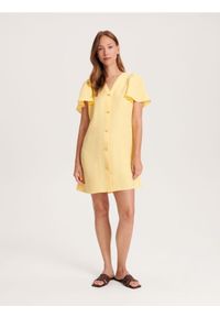 Reserved - Sukienka mini - żółty. Kolor: żółty. Materiał: tkanina, wiskoza. Długość: mini