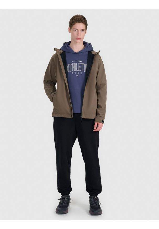 4f - 4F Kurtka softshell wiatroodporna membrana 5000 męska - brązowa S. Typ kołnierza: kaptur. Kolor: brązowy. Materiał: softshell. Technologia: Windstopper