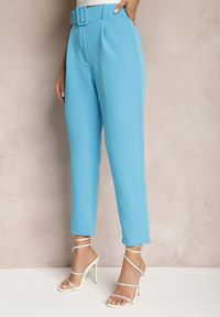 Renee - Niebieskie Spodnie z Paskiem Eudea. Kolor: niebieski. Materiał: materiał. Długość: długie. Wzór: jednolity. Styl: elegancki