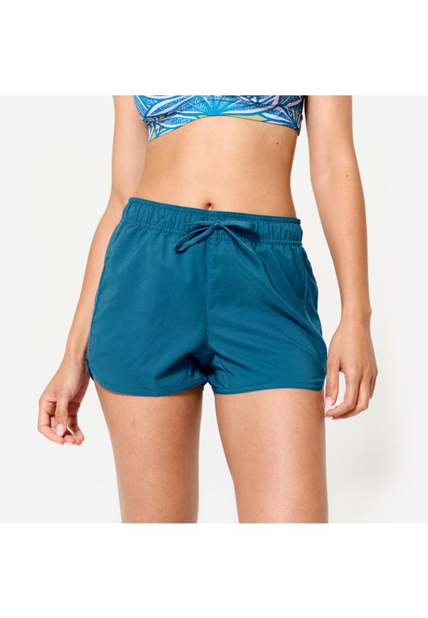 Decathlon - Spodenki surfingowe damskie Olaian Tini. Kolor: niebieski, wielokolorowy, zielony. Materiał: poliester, materiał. Długość: krótkie