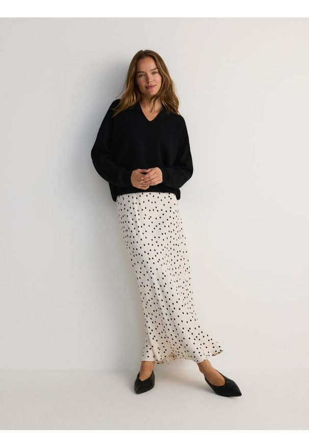 Reserved - Spódnica maxi w groszki - złamana biel. Materiał: wiskoza. Wzór: grochy