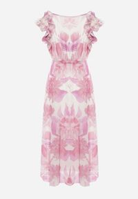 Born2be - Różowa Kopertowa Sukienka z Gumką w Pasie i Materiałowym Paskiem z Falbankami Dimrina. Okazja: na co dzień. Typ kołnierza: kołnierz z falbankami. Kolor: różowy. Materiał: materiał. Typ sukienki: kopertowe. Styl: casual #4