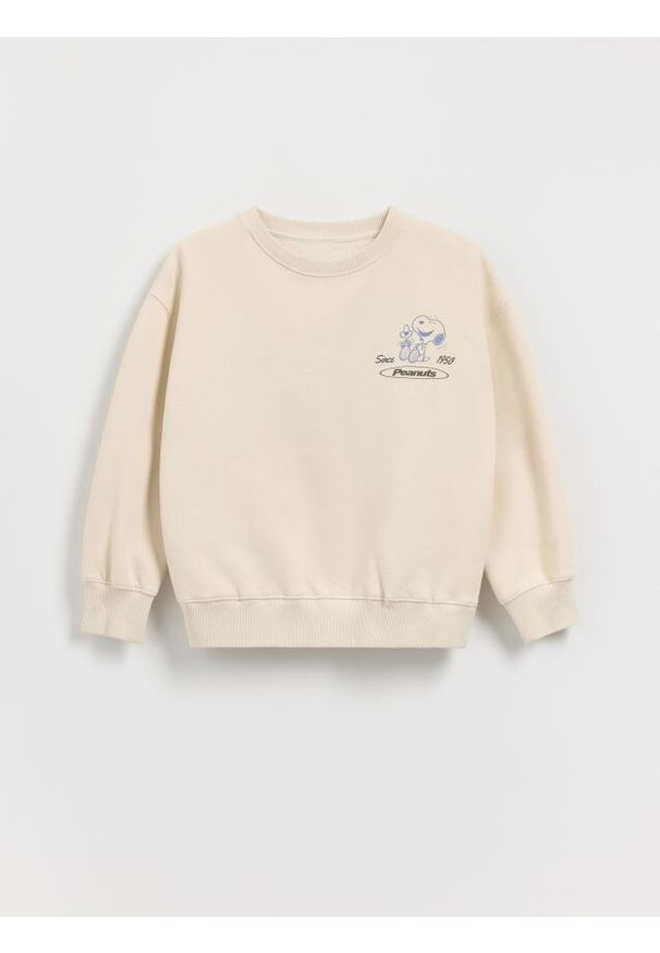 Reserved - Bluza z nadrukiem Snoopy - beżowy. Kolor: beżowy. Materiał: dzianina, bawełna. Wzór: nadruk