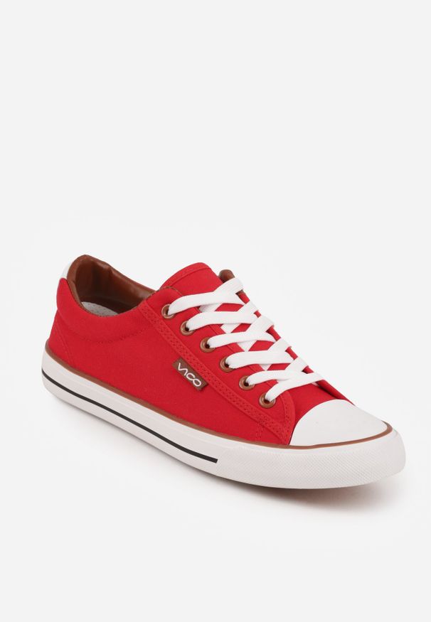 Born2be - Czerwone Klasyczne Trampki do Kostki z Lamówką przy Podeszwie Kasiope. Okazja: na co dzień. Kolor: czerwony. Materiał: jeans. Styl: klasyczny