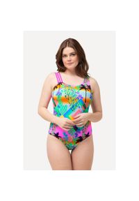 ULLA POPKEN - Damski Strój kąpielowy miękkie miseczki potrójne ramiączko. Kolekcja: plus size. Kolor: różowy, pomarańczowy, wielokolorowy. Materiał: elastan, poliamid, materiał