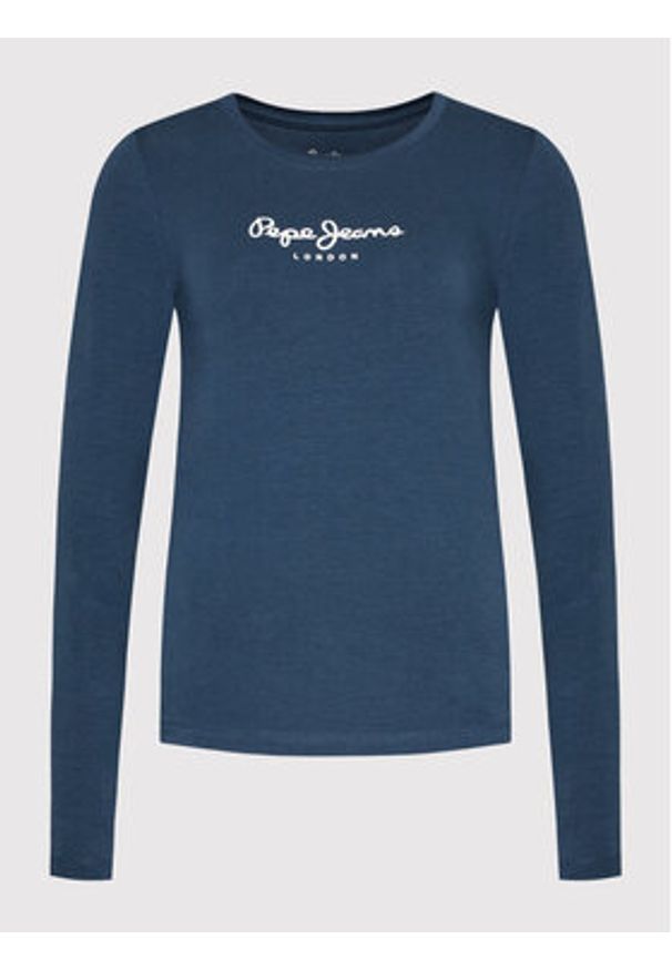 Pepe Jeans Bluzka New Virginia PL505203 Granatowy Slim Fit. Kolor: niebieski. Materiał: bawełna