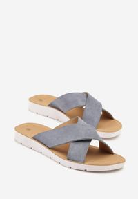 Born2be - Niebieskie Klapki z Cholewką ze Skrzyżowanymi Paskami Liorane. Okazja: na co dzień. Kolor: niebieski. Wzór: haft. Sezon: lato. Styl: elegancki, casual #4