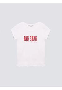 Big-Star - Koszulka damska z logo BIG STAR biała Betta 100. Okazja: na co dzień. Kolor: biały. Materiał: jeans, dzianina. Wzór: aplikacja, nadruk. Styl: klasyczny, casual, elegancki