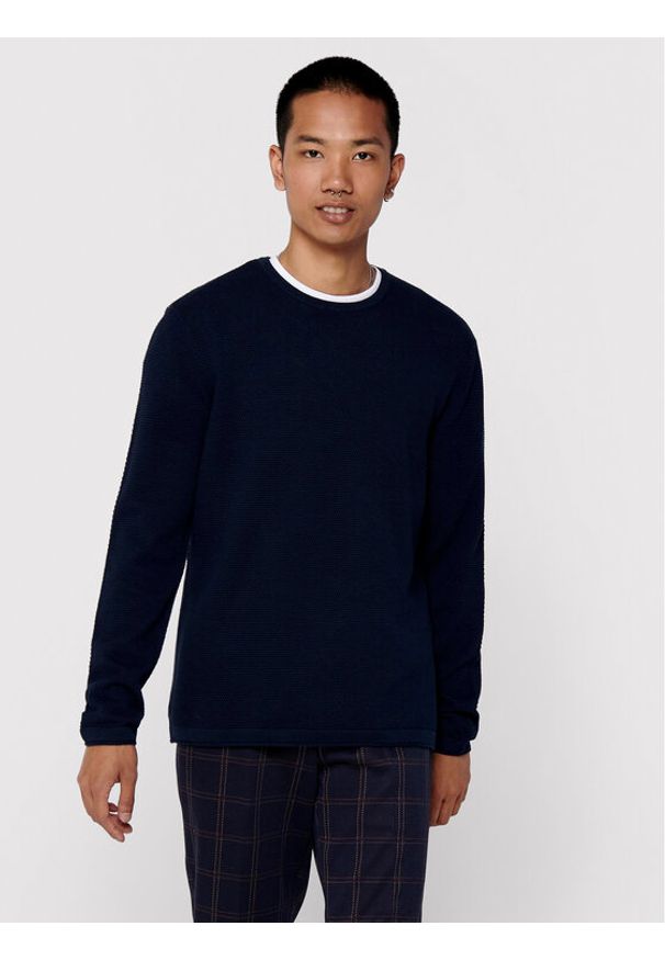 Only & Sons Sweter Panter 22016980 Granatowy Regular Fit. Kolor: niebieski. Materiał: bawełna. Wzór: motyw zwierzęcy