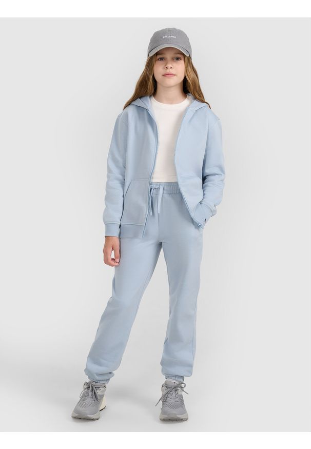 4f - 4F Spodnie dresowe joggery dziewczęce - niebieskie 128 (7-8 lat). Okazja: na uczelnię, na co dzień, na spacer. Kolor: niebieski. Materiał: dresówka. Sezon: lato. Styl: casual