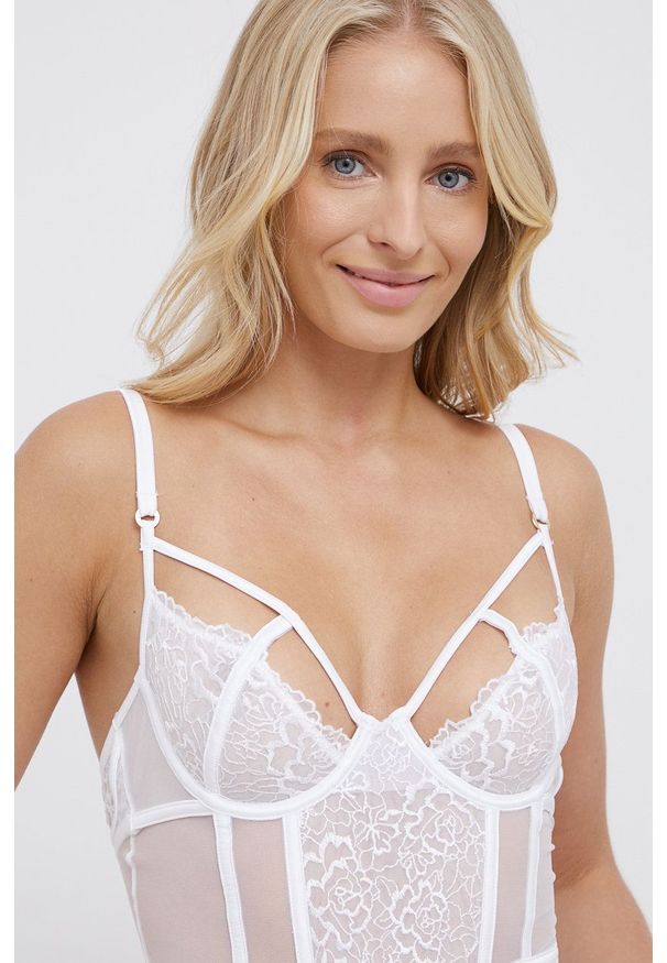 Guess Body kolor biały transparentne gładki. Kolor: biały. Materiał: materiał. Wzór: gładki