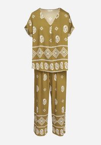 Born2be - Zielono-Biały Bawełniany Komplet Koszula i Szerokie Spodnie w Stylu Boho Ollirive. Kolor: zielony. Materiał: bawełna. Wzór: aplikacja #7