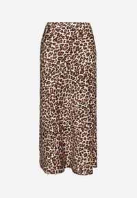 Renee - Brązowa Spódnica High Waist ze Zwierzęcym Printem i Gumką w Talii Dimella. Stan: podwyższony. Kolor: brązowy. Materiał: jedwab, wiskoza. Wzór: motyw zwierzęcy, nadruk. Styl: elegancki, klasyczny, wizytowy #3