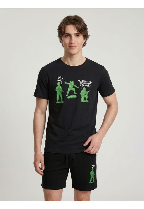Sinsay - Bawełniana piżama dwuczęściowa z nadrukiem - czarny. Kolor: czarny. Materiał: bawełna. Wzór: nadruk