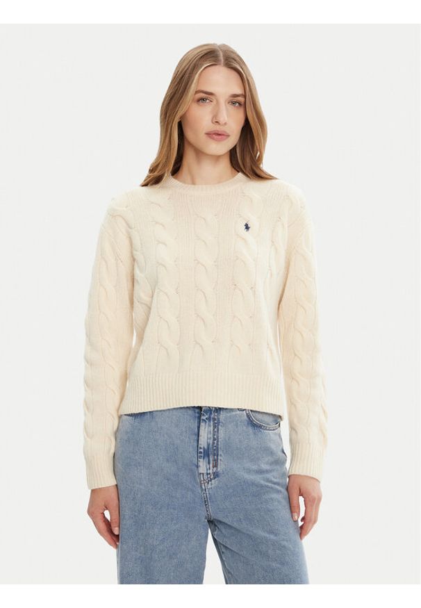 Polo Ralph Lauren Sweter 211A91216002 Écru Straight Fit. Typ kołnierza: polo. Materiał: wełna