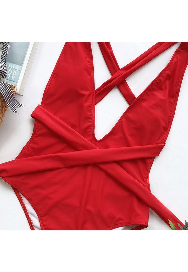 Intica - Strój kąpielowy jednoczęściowy z wiązaniem odporny na słońce i wodę Merralee. Kolor: czerwony. Materiał: materiał