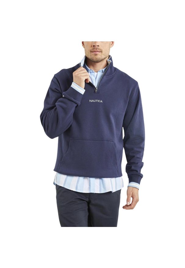 Sweter Męski Nautica Banff 1/4 Zip. Kolor: niebieski. Materiał: bawełna