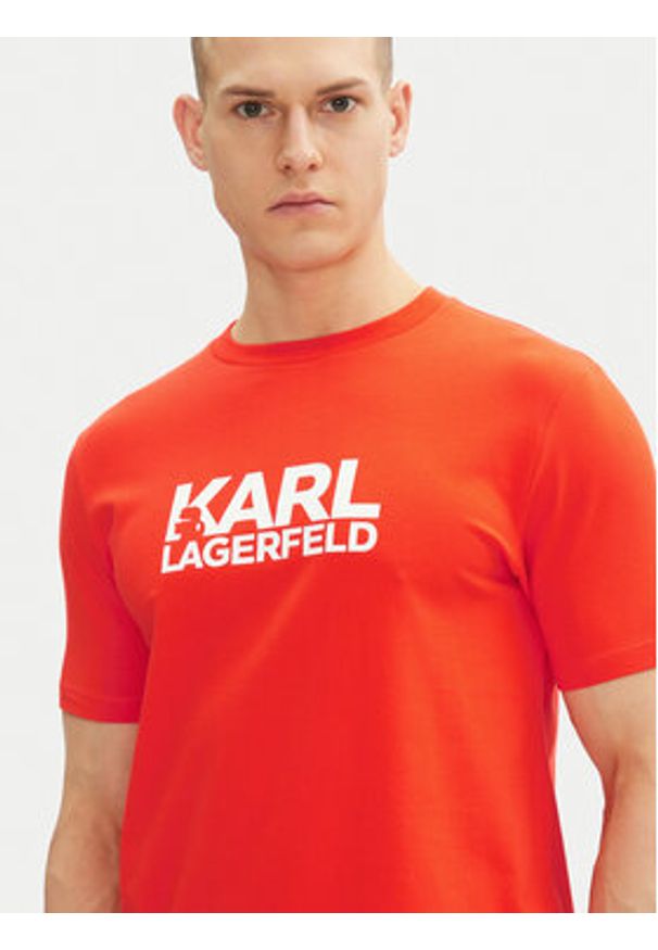 Karl Lagerfeld - KARL LAGERFELD T-Shirt 755087 552235 Czerwony Regular Fit. Typ kołnierza: dekolt w karo. Kolor: czerwony. Materiał: bawełna