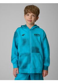 4f - 4F Bluza dresowa loose z kapturem chłopięca - niebieska 134/140 (8-10 lat). Okazja: na co dzień, na uczelnię. Typ kołnierza: kaptur. Kolor: niebieski. Materiał: dresówka. Wzór: nadruk. Sezon: lato. Styl: casual #1