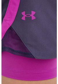 Under Armour szorty treningowe damskie kolor szary z nadrukiem high waist 1351981-662. Stan: podwyższony. Kolor: fioletowy. Materiał: tkanina, skóra, dzianina, materiał. Wzór: nadruk #2