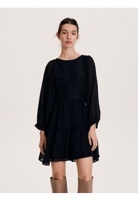 Reserved - Sukienka mini z lyocellu - czarny. Kolor: czarny. Materiał: tkanina. Długość: mini