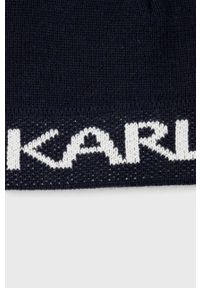 Karl Lagerfeld Czapka 512322.805601 kolor granatowy z cienkiej dzianiny z domieszką wełny. Kolor: niebieski. Materiał: wełna, dzianina #3