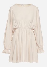 Born2be - Jasnobeżowa Sukienka o Rozkloszowanym Kroju z Ozdobnymi Mankietami Terellea. Okazja: na co dzień. Kolor: beżowy. Materiał: jeans. Długość rękawa: długi rękaw. Styl: klasyczny, casual, elegancki #4