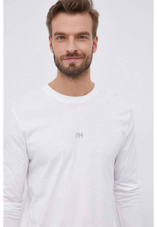 Selected - Longsleeve bawełniany. Kolor: biały. Materiał: bawełna. Długość rękawa: długi rękaw. Wzór: gładki