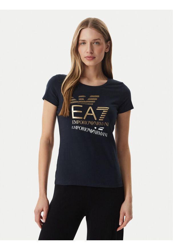 EA7 Emporio Armani T-Shirt 7W000977 AF10373 UB102 Granatowy Regular Fit. Kolor: niebieski. Materiał: bawełna
