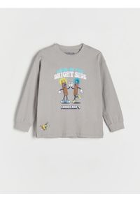 Reserved - Longsleeve Minecraft - jasnoszary. Kolor: szary. Materiał: bawełna, dzianina. Długość rękawa: długi rękaw