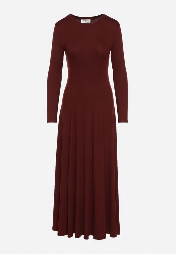 Born2be - Bordowa Bawełniana Sukienka o Rozkloszowanym Kroju Tuselenea. Okazja: na co dzień. Kolor: czerwony. Materiał: bawełna. Typ sukienki: proste. Styl: casual, elegancki