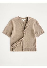 Reserved - Kardigan z wełny merino - brązowy. Kolor: brązowy. Materiał: wełna