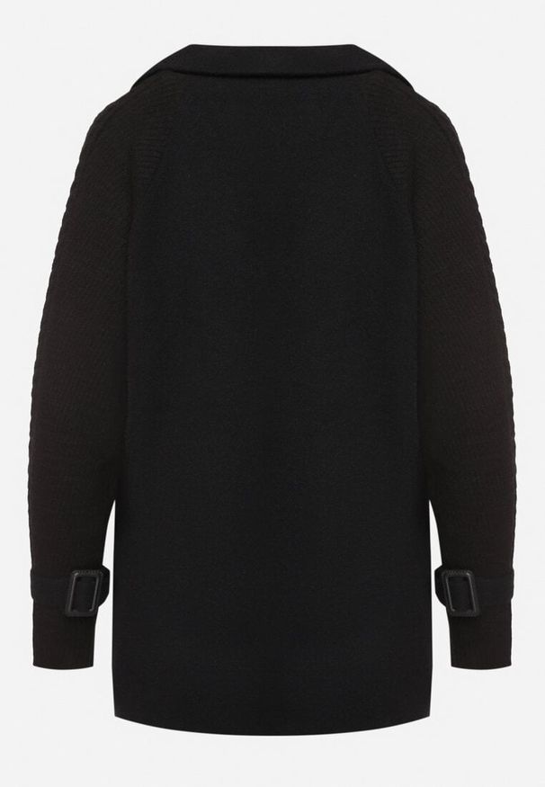 Born2be - Czarny Płaszcz Dwurzędowy z Bawełną i Ściągaczami Ilifra. Okazja: na co dzień. Kolor: czarny. Materiał: bawełna. Długość: długie. Styl: casual, elegancki