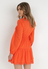 Born2be - Pomarańczowa Sukienka Merirah. Kolor: pomarańczowy. Materiał: bawełna, tkanina. Długość rękawa: długi rękaw. Wzór: aplikacja, haft. Długość: mini