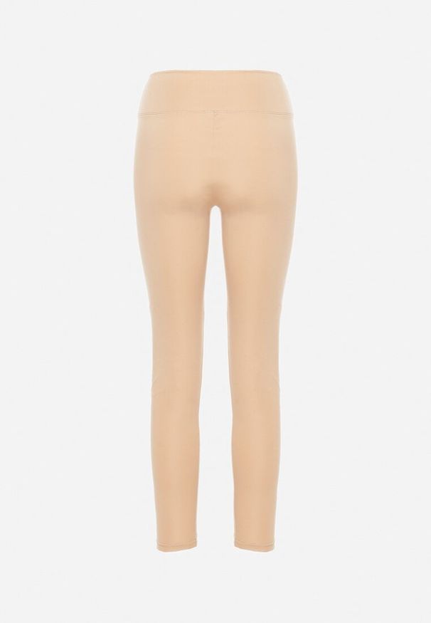 Born2be - Beżowe Legginsy z Wysokim Stanem i Gumką w Pasie Bloelia. Stan: podwyższony. Kolor: beżowy. Wzór: gładki
