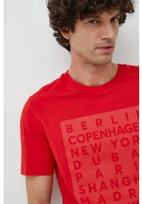 Boss Green - BOSS t-shirt bawełniany BOSS GREEN kolor czerwony z nadrukiem. Kolor: czerwony. Materiał: bawełna. Długość rękawa: krótki rękaw. Długość: krótkie. Wzór: nadruk #4