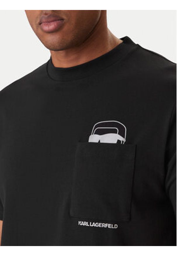Karl Lagerfeld - KARL LAGERFELD T-Shirt 755047 561221 Czarny Regular Fit. Typ kołnierza: dekolt w karo. Kolor: czarny. Materiał: bawełna