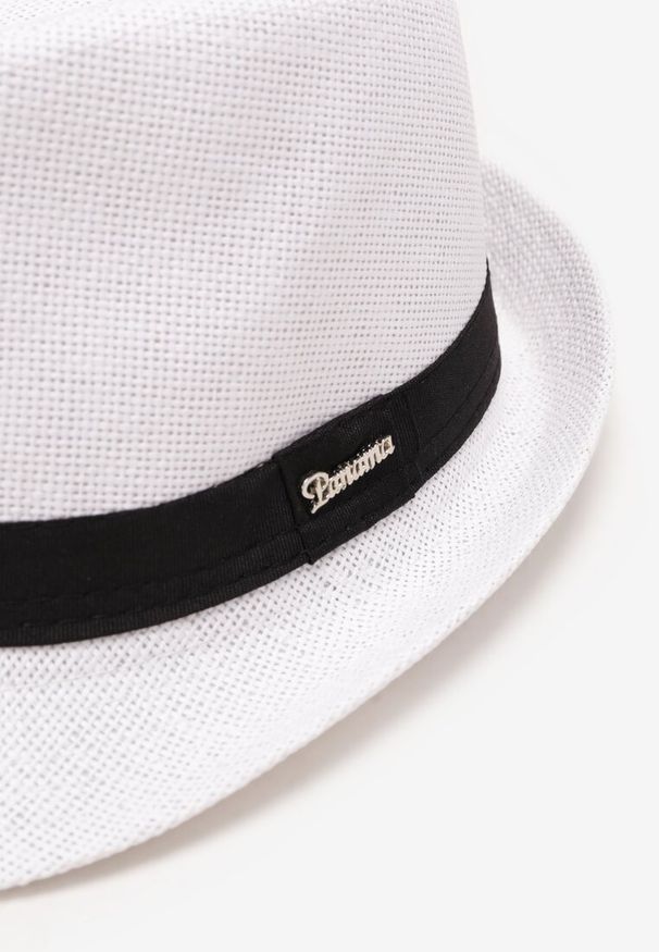 Born2be - Biała Pleciony Kapelusz Fedora z Kontrastową Taśmą Zanatia. Kolor: biały