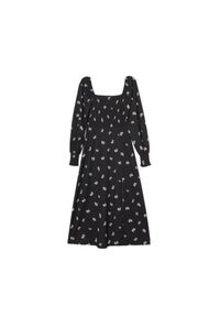 Cropp - Sukienka midi w kwiaty - Czarny. Typ kołnierza: dekolt kwadratowy. Kolor: czarny. Materiał: poliester, elastan, syntetyk, materiał, włókno, dzianina. Wzór: kwiaty. Styl: klasyczny. Długość: midi #1
