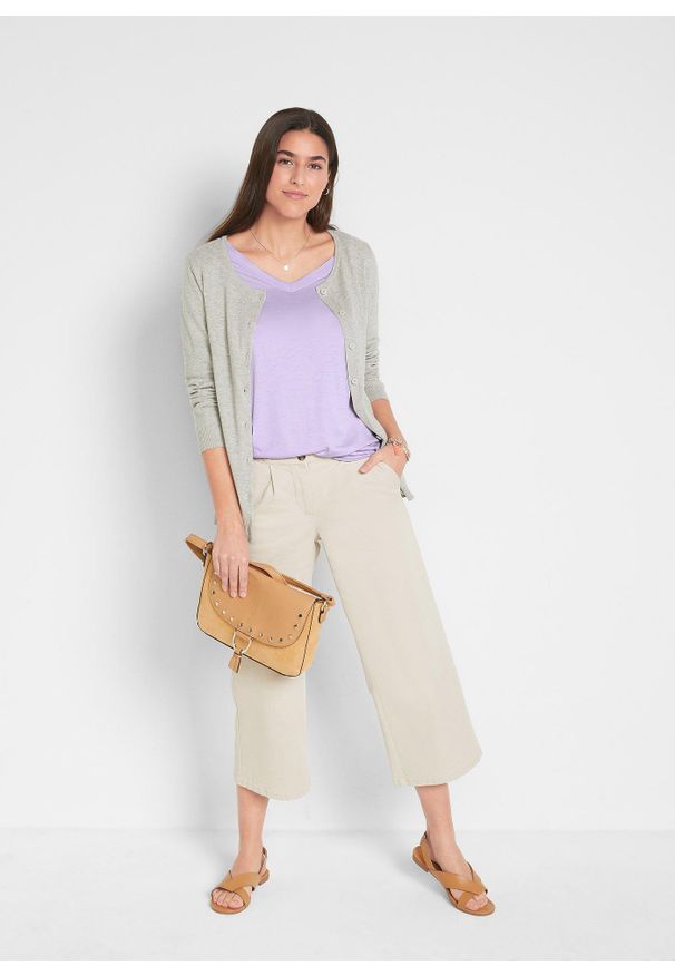 bonprix - Długi shirt z miękkiej wiskozy (2 szt.). Typ kołnierza: dekolt w serek. Kolor: fioletowy. Materiał: wiskoza. Długość: długie