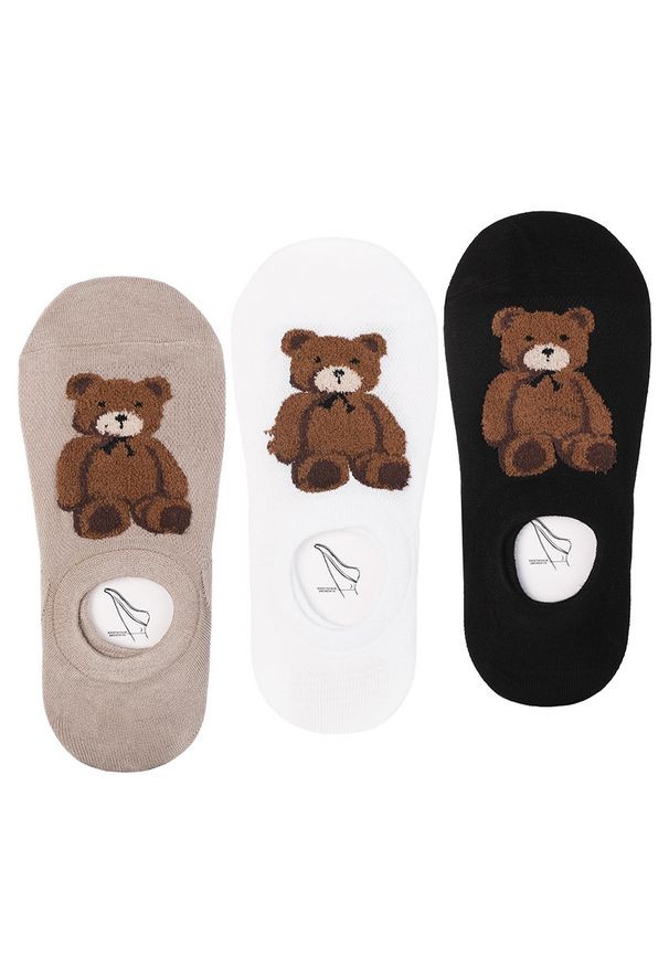 Stopki Damskie Z Misiem Moraj 3 Pary. Kolor: czarny. Materiał: materiał. Wzór: aplikacja