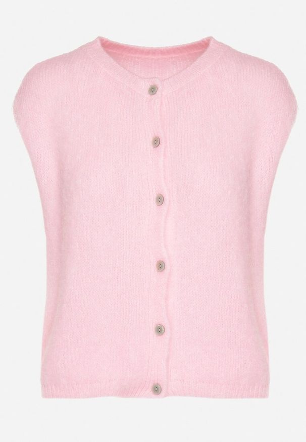 Born2be - Różowa Kamizelka z Dzianiny z Moherem Zapinana na Guziki Voquira. Okazja: na co dzień. Kolor: różowy. Materiał: dzianina, moher. Styl: elegancki, casual