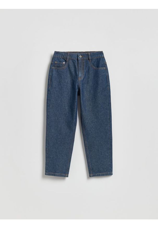 Reserved - Spodnie carrot fit - granatowy. Kolor: niebieski