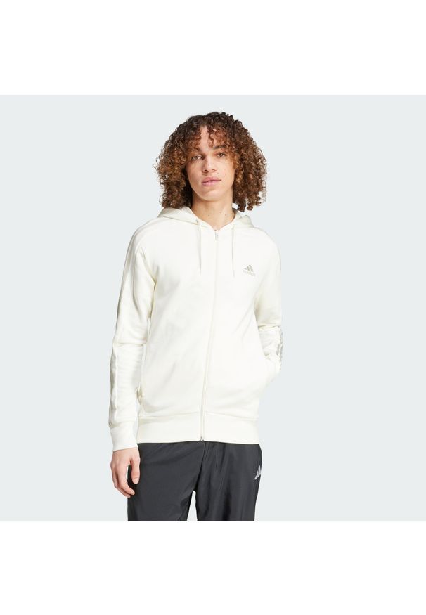 Adidas - Essentials French Terry 3-Stripes Full-Zip Hoodie. Typ kołnierza: kaptur. Kolor: biały