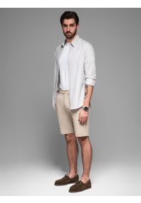 Ombre Clothing - Męskie krótkie spodenki SLIM FIT z melanżowej strukturalnej dzianiny – piaskowe V3 - Rozmiar: M. Materiał: dzianina. Długość: krótkie. Wzór: melanż. Styl: wakacyjny #5